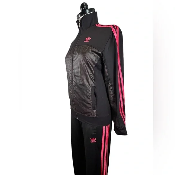 Adidas Black/Pink Athleisure Track Suit Jacket Pants Set GIRLS XL - Picture 2 of 15